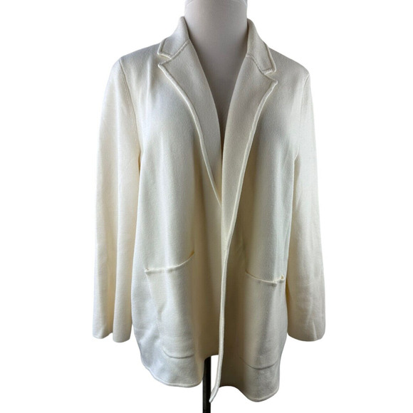 Talbots Merino Wool Blend Knit Sweater Blazer Open Cardigan Cream Plus Size 3XP - Picture 2 of 9